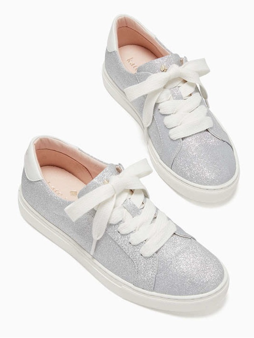 kate spade Silver Glitter Low-Top Sneakers with White Accents